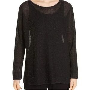 NWT Eileen Fisher Black Linen Tunic Top Sweater With Gold Sparkles